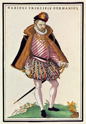 Niemiecki szlachcic, 1572 (kolorowe grawerowanie)